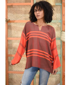 Orange and brown Handwoven Viscose Top Handmade in Egypt & available in Jozee boutique