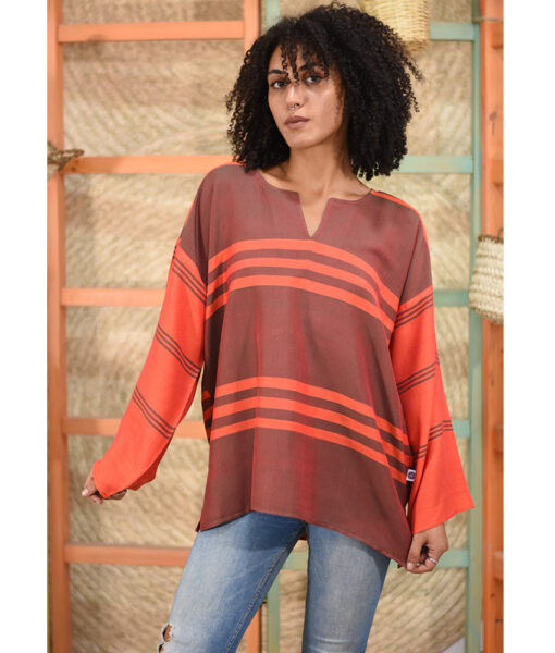 Orange and brown Handwoven Viscose Top Handmade in Egypt & available in Jozee boutique