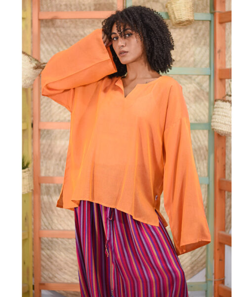 Orange Handwoven Viscose Top Handmade in Egypt & available in Jozee boutique