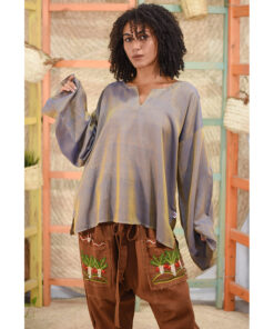 Purplish Yellow Handwoven Viscose Top Handmade in Egypt & available in Jozee boutique