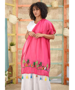Fuchsia Embroidered Voile Wide Shawl handmade in Egypt & available at Jozee Boutique