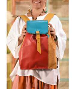Multicolored Genuine Leather backpack handmade in Egypt and available at Jozee Boutique.