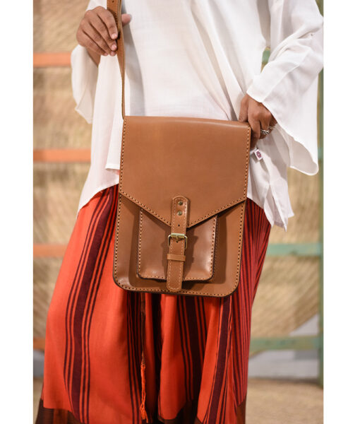 Hazelnut Brown genuine Leather cross Bag handmade in Egypt and available at Jozee Boutique.