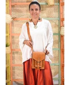 Saddle tan genuine Leather cross Bag handmade in Egypt and available at Jozee Boutique.