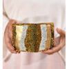 Brown and gold Beaded Wallet handmade in Egypt and available at Jozee Boutique.