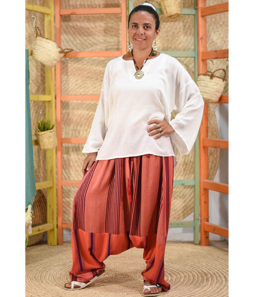 Orange Viscose Harem Pants handmade in Egypt & available at Jozee Boutique.