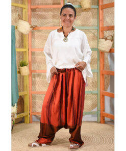 Orange & brown Viscose Harem Pants handmade in Egypt & available at Jozee Boutique.