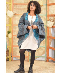 Blue & Grey Handwoven Cotton Velour upside down Jacket made in Egypt & available at Jozee boutique