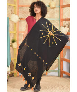 Black Siwa Embroidered Linen Shawl Handmade in Egypt & available at Jozee Boutique