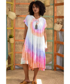 Pastel Tie Dyed Midi Dress handmade in Egypt & available at Jozee Boutique.