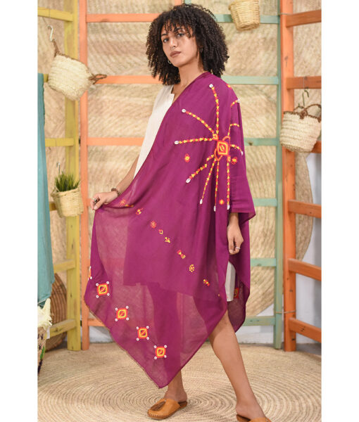 Purple Siwa Embroidered Handwoven Viscose Shawl Handmade in Egypt & available at Jozee Boutique