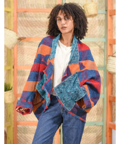 Multicolored Handwoven Cotton Velour upside down Jacket made in Egypt & available at Jozee boutique