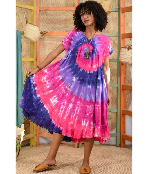 Hibiscus Tie Dyed Midi Dress handmade in Egypt & available at Jozee Boutique.