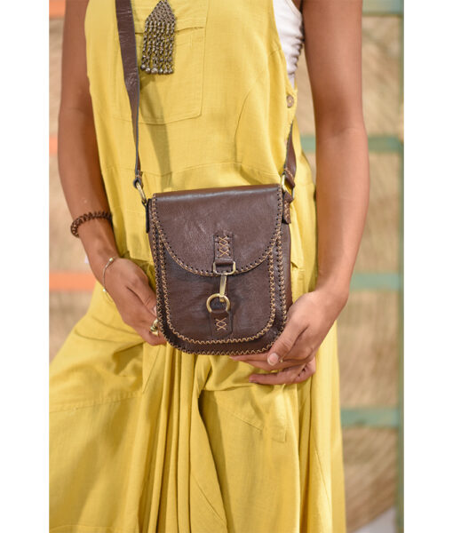 Dark brown Genuine Leather Cross Bag handmade in Egypt & available at Jozee Boutique.