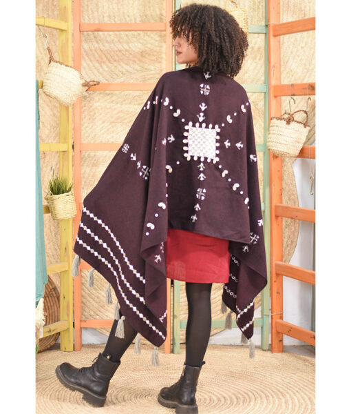 Burgundy Thin Wool Siwa Embroidered Shawl Handmade in Egypt & available at Jozee Boutique