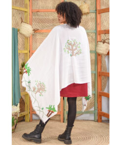 White Siwa Embroidered Handwoven Viscose Shawl Handmade in Egypt & available at Jozee Boutique