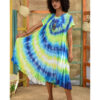 Lime green & navy blue Tie Dyed Midi Dress handmade in Egypt & available at Jozee Boutique.