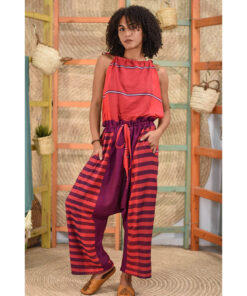 Purple & Orange Adjustable Viscose Jumpsuit handmade in Egypt & available in Jozee boutique