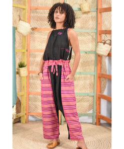 Black & Fuchsia Adjustable Viscose Jumpsuit handmade in Egypt & available in Jozee boutique