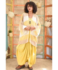 Beige, mustard & brown Handwoven Linen short Cardigan handmade in Egypt & available in Jozee boutique