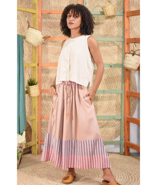 Beige & Shades of pink Viscose Skirt handmade in Egypt & available in Jozee boutique