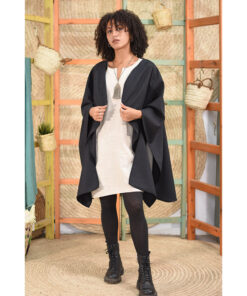 Black Wool Midi Cape handmade in Egypt & available at Jozee boutique