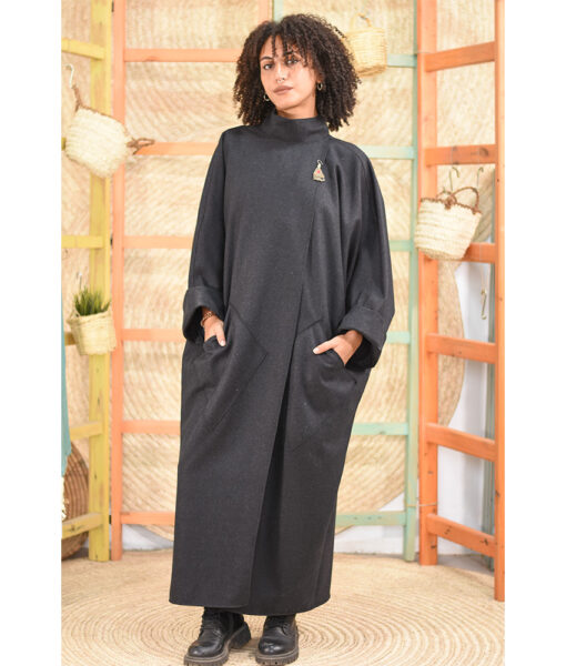 Black Wool Coat handmade in Egypt & available at Jozee boutique