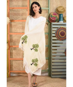 Off White Embroidered Handwoven Linen Shawl Handmade in Egypt & available at Jozee Boutique