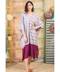 Grey & Burgundy Handwoven Viscose Long Kaftan Handwoven Viscose Top made in Egypt & available in Jozee boutique