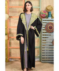 Black Siwa Embroidered Handwoven Linen Cardigan handmade in Egypt & available at Jozee boutique