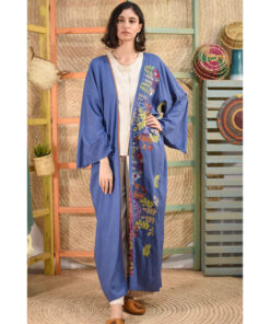 Blue denim Embroidered Handwoven Linen Cardigan handmade in Egypt & available at Jozee boutique