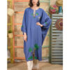 Blue Denim Embroidered Linen Kaftan handmade in Egypt & available at Jozee boutique