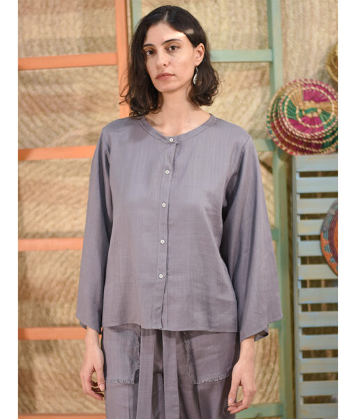 Grey Linen Top long sleeves made in Egypt & available in Jozee boutique