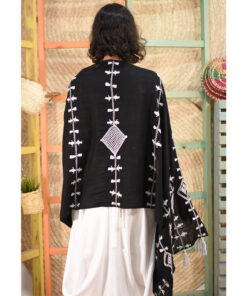 Black Siwa Embroidered Linen Shawl Handmade in Egypt & available at Jozee Boutique