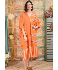 Shades of orange Handwoven Viscose Long Kaftan Handwoven Viscose Top made in Egypt & available in Jozee boutique