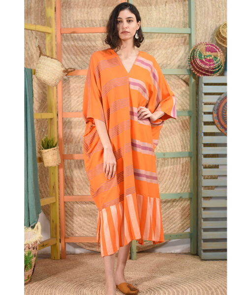 Shades of orange Handwoven Viscose Long Kaftan Handwoven Viscose Top made in Egypt & available in Jozee boutique