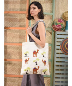 Off White Embroidered Tote Bag handmade in Egypt & available at Jozee Boutique.