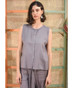 Grey Linen Top made in Egypt & available in Jozee boutique
