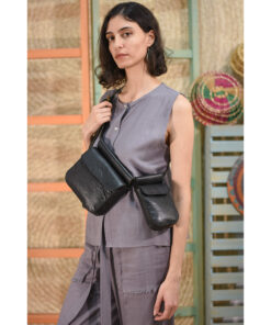 Black Genuine Leather Waist Bag handmade in Egypt & available at Jozee Boutique.