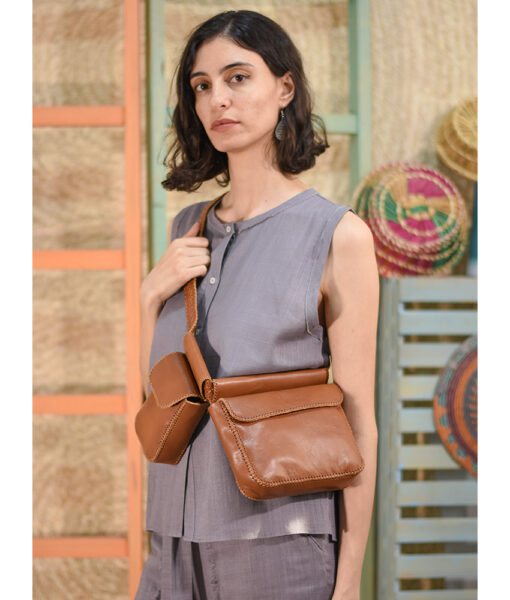 Hazelnut Brown Genuine Leather Waist Bag handmade in Egypt & available at Jozee Boutique.