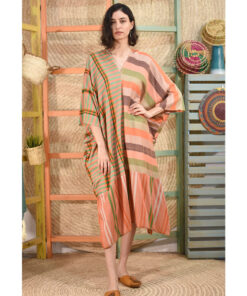 Multicolored Handwoven Viscose Long Kaftan Handwoven Viscose Top made in Egypt & available in Jozee boutique
