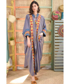 Mauve Siwa Embroidered Handwoven Viscose Japanese Cardigan with Cuffs handmade in Egypt & available at Jozee boutique