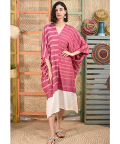 Pink & white Handwoven Viscose Long Kaftan Handwoven Viscose Top made in Egypt & available in Jozee boutique
