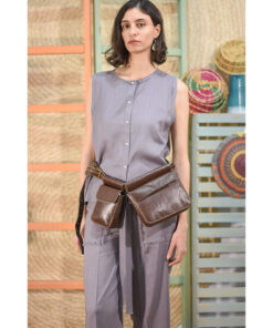 Brown Genuine Leather Waist Bag handmade in Egypt & available at Jozee Boutique.