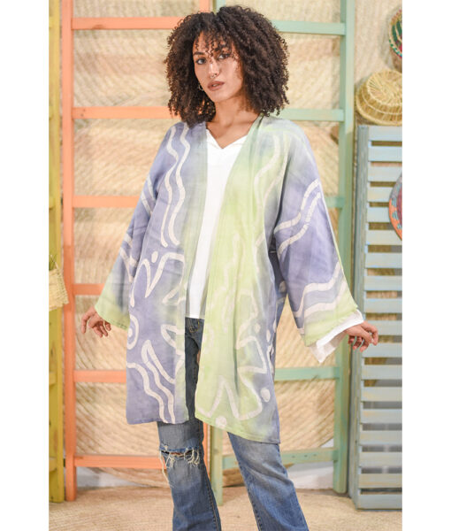 Mauve & Yellow Batik Dyed Kimono Handmade in Egypt & available at Jozee Boutique