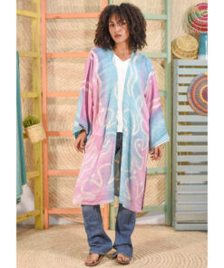 Aqua & Pink Batik Dyed Kimono Handmade in Egypt & available at Jozee Boutique