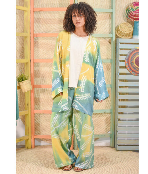 Mint & Yellow Batik Dyed Chagara Set Handmade in Egypt & available at Jozee Boutique