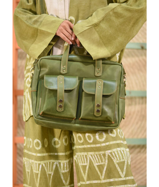 Green Genuine Leather Laptop Bag handmade in Egypt & available in Jozee Boutique
