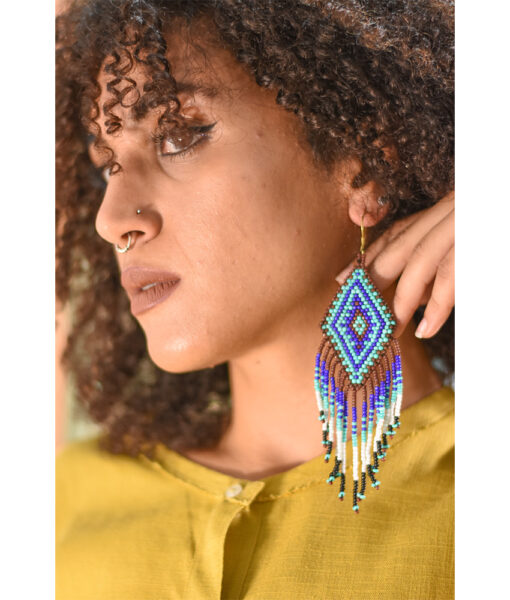 Blue Beaded Earrings handmade in Egypt & available in Jozee Boutique