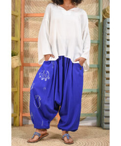 Blue Hand Painted Harem Pants made in Egypt & available at Jozee boutique